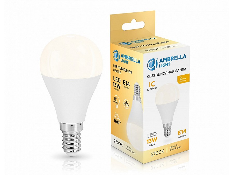 Лампа светодиодная Ambrella Light G45 E14 13Вт 2700K 451313