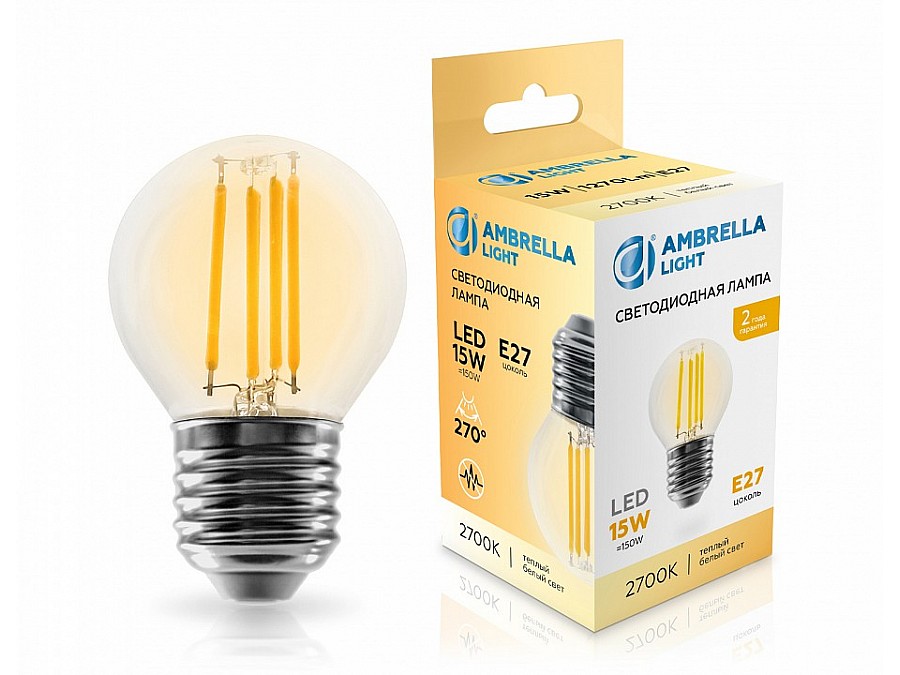 Лампа светодиодная Ambrella Light G45 E27 15Вт 2700K 451523