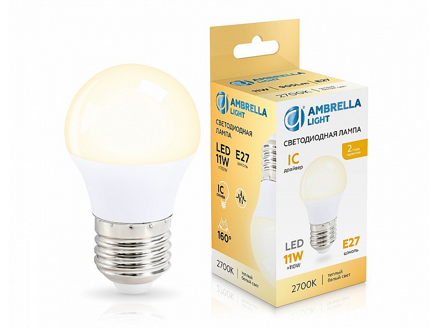 Лампа светодиодная Ambrella Light G45 E27 11Вт 2700K 451103
