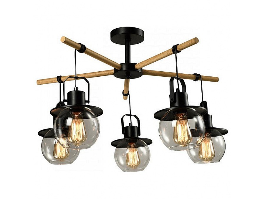 Люстра на штанге Imex Freedom MD.23044-5-S-BK+WOOD