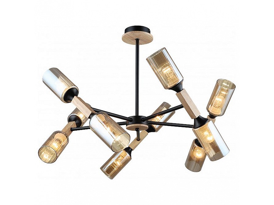 Люстра на штанге Imex MD.5495 MD.5495-10-S-BK+WOOD