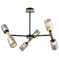Люстра на штанге Imex MD.5495 MD.5495-6-S-BK+WOOD