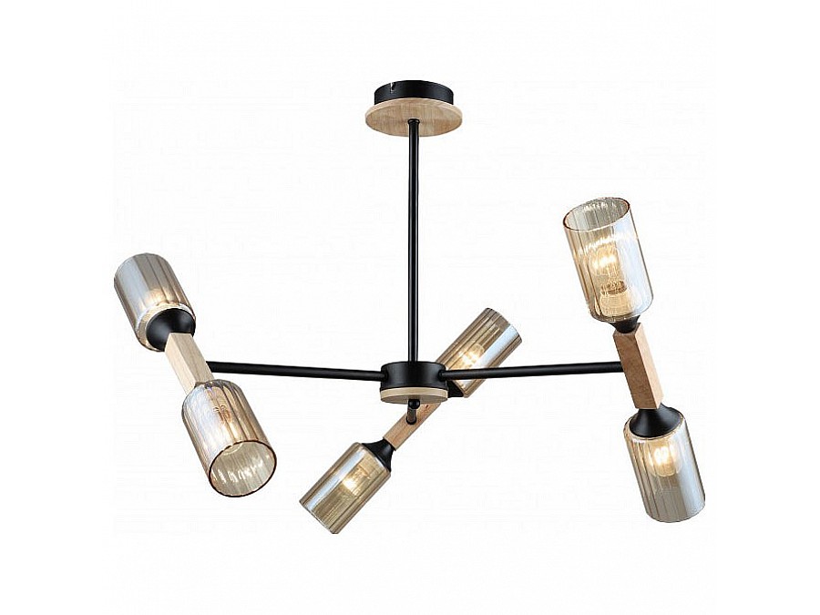 Люстра на штанге Imex MD.5495 MD.5495-6-S-BK+WOOD