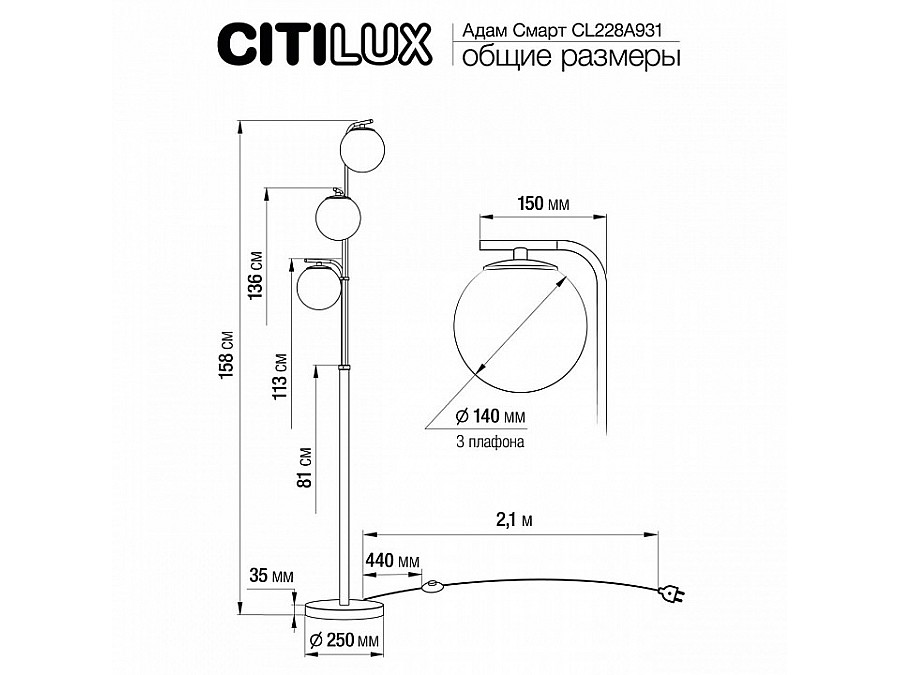 Торшер Citilux Адам Смарт CL228A931